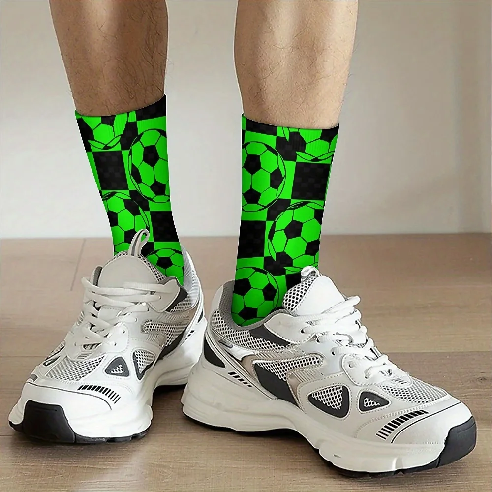 รูปแบบฟุตบอล 1 คู่ถุงเท้าลูกเรือกลางน่องของผู้ชาย, ถุงเท้าลําลองระบายอากาศได้สบายแฟชั่นถุงเท้ากีฬาสําหรับกลางแจ้ง