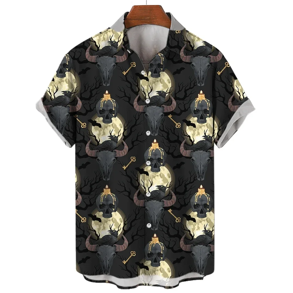 

2024 New Men's Shirts Mysterious Totem Print Casual Handsome Men's Lapel Tops Large Size Men's Short Sleeve Shirts Loose