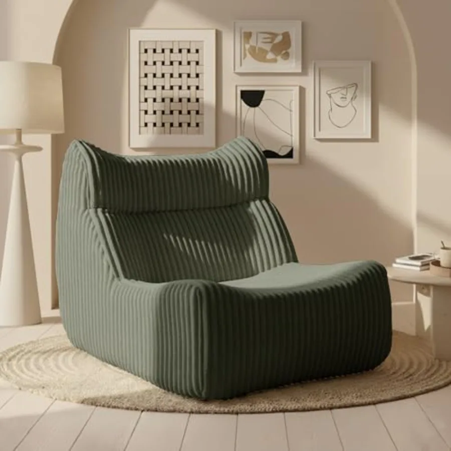 Big Bean Bag Chairs Lazy Floor Sofa Fireside Chair for Living Room Bedroom Office Green Single Seat