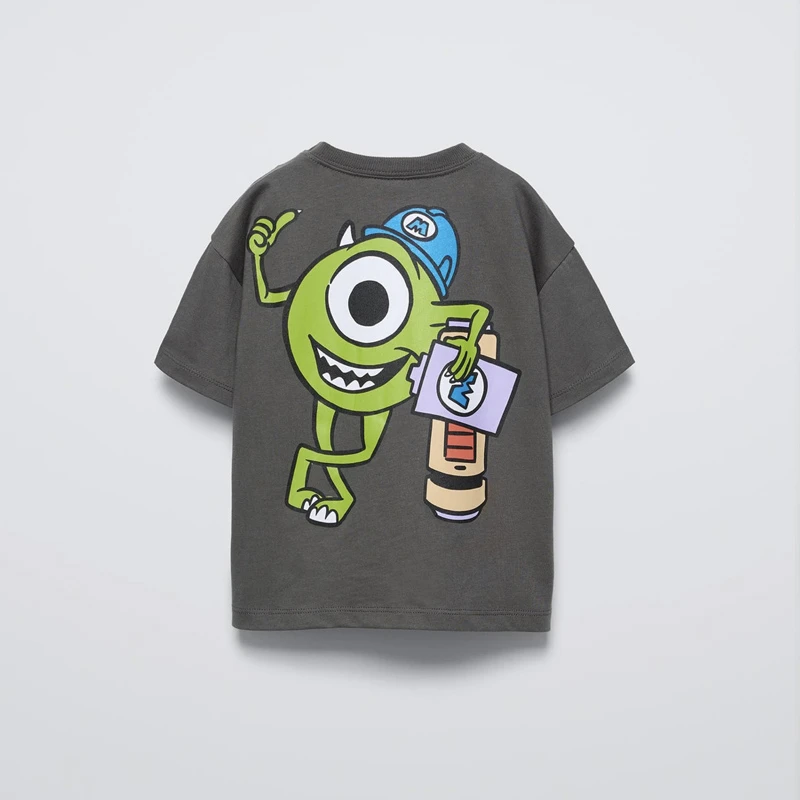 Cartoon Monster Tees Printed Black T-shirt Summer Wear Boys And Girls Fashion Casual Thin Tops Kids Cute Crewneck Base Shirt image 3