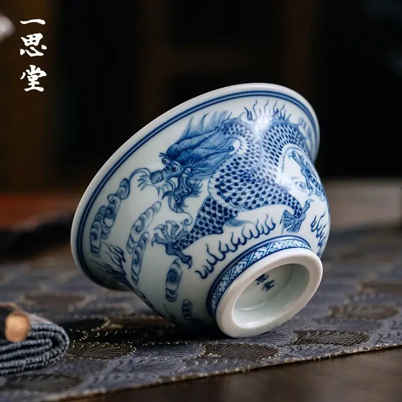 Yisitang Ceramic Tea Cup Jingdezhen Wood-Fired Kiln Blue And White Hand-Painted Classic Dragon Pattern Single Cup For
