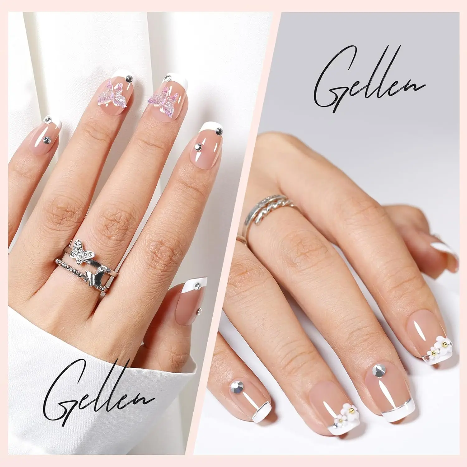 ジェレン コンプリート ジェルチップ プレスオンネイルキット フレンチチップ 150枚 アクリル ブラウン ショートスクエア 3 in 1 プレフレンチ 15サイズ 接着剤付き