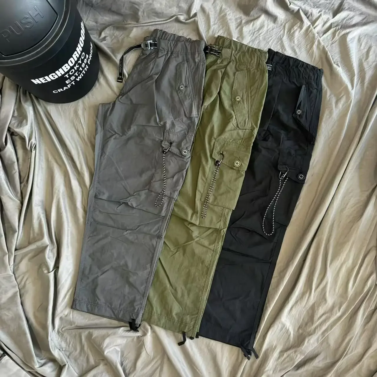 Men Women High Vis Reflective Triangle Multi-Pocket Baggy Wide Leg Trousers Casual Cargo Baggy Trousers Urban Outdoor