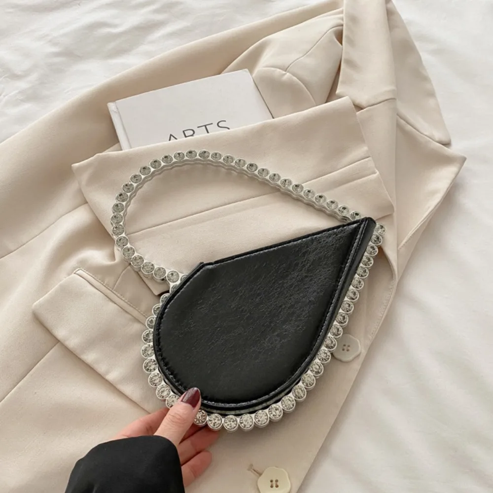 

Rhinestone Evening Banquet Bag Large Capacity Messenger Purse Love Shape Handbag Metal Handle Wrist Bag Ladies Clutch Bag