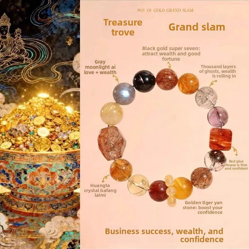 Natural Golden Rutilated Black Gold Super Seven Freeform Bracelet For Women Wealth Attracting Amethyst Multi Gem Beaded Bracelet