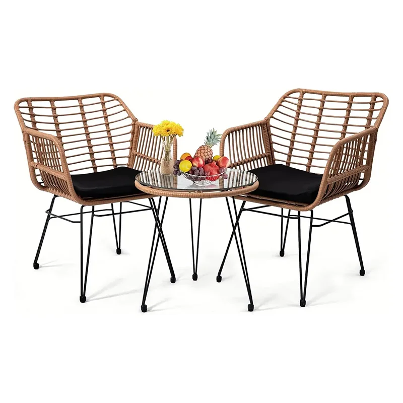 Wholesale cheap rattan chair restaurant outdoor terrace 2 seat table and chair set