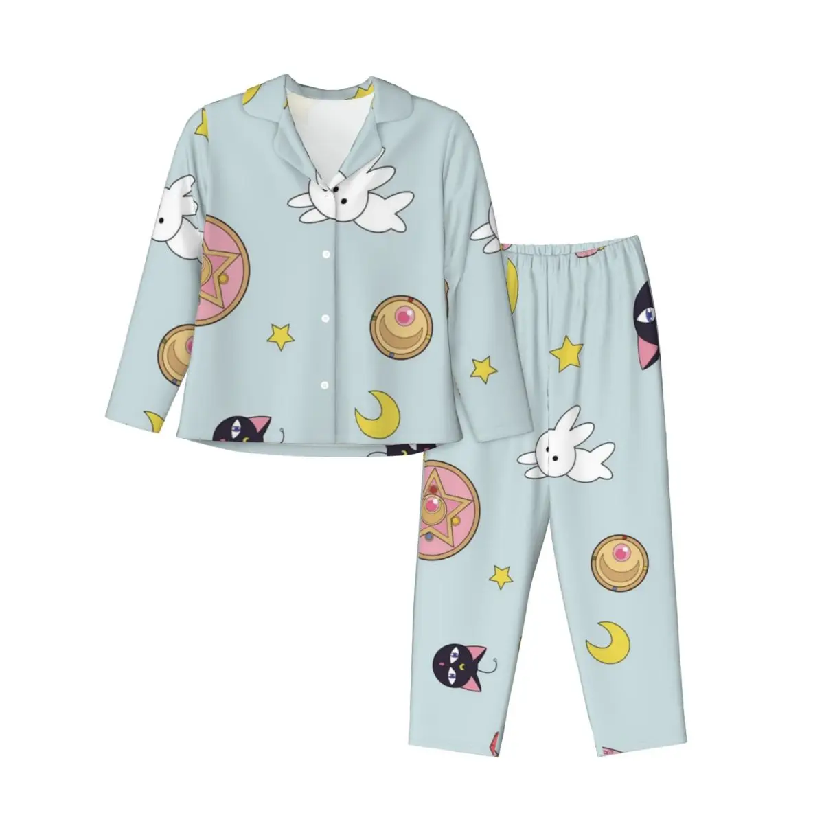 

Sailor Moon Women's Pajamas Set Button Down Pajama 2 Piece Suit Pyjama Femme Nightwear Loungewear