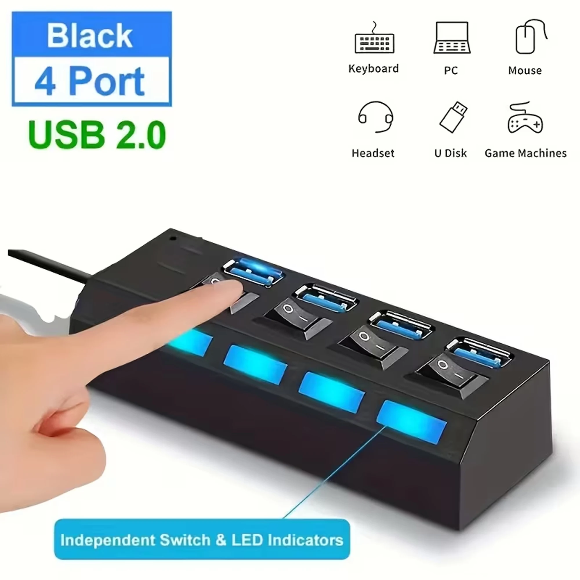 Safe 4-Port USB 2.0 Splitter - Anti-Burnout Protection, High-Speed Synchronous Transmission, USB Expansion for PC/Laptop/Devices