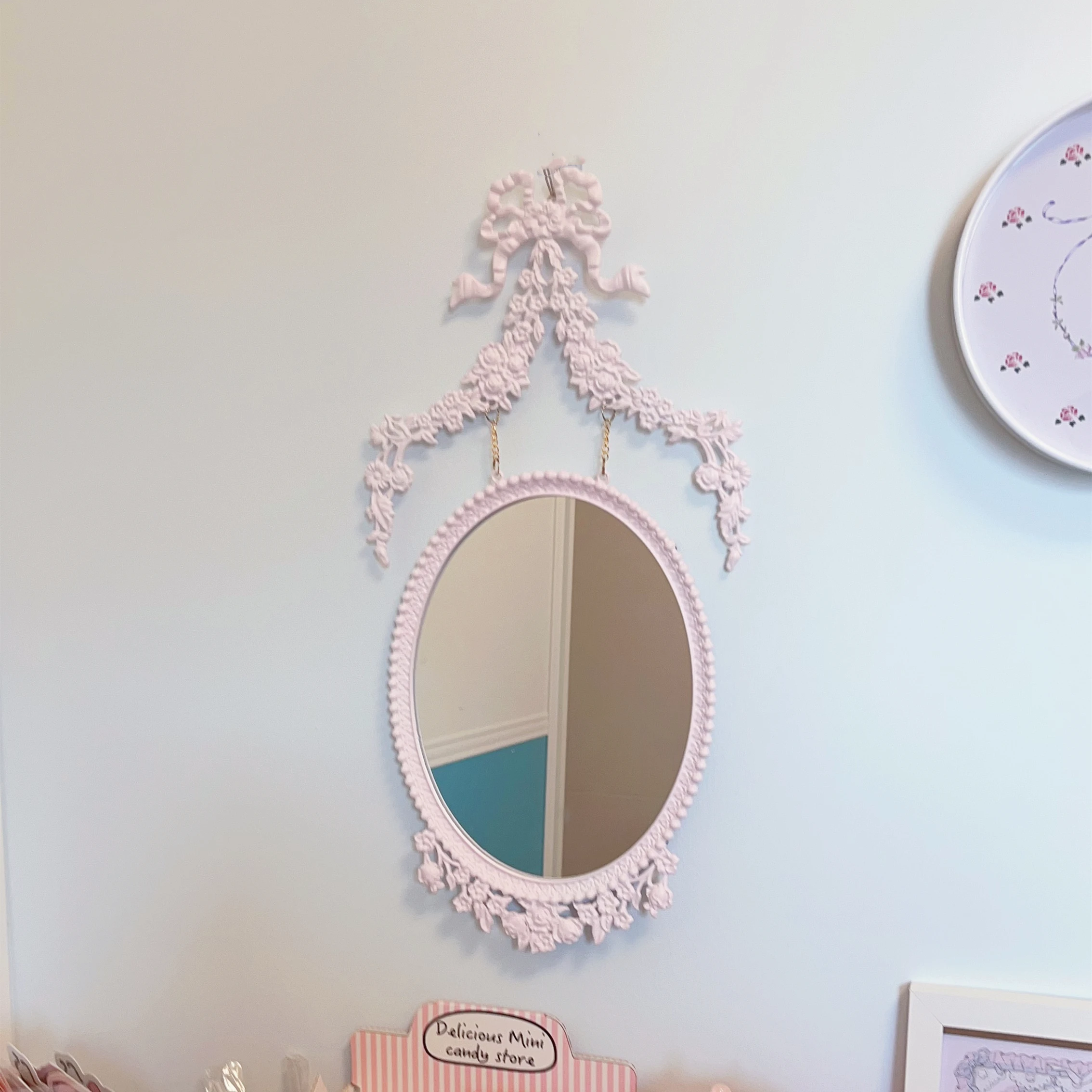 Decorative Stand Mirror Pink Vintage Wall Design Frame Bath Mirror Hallway Retro Bedroom Nordic Espejo Pared Room Decor