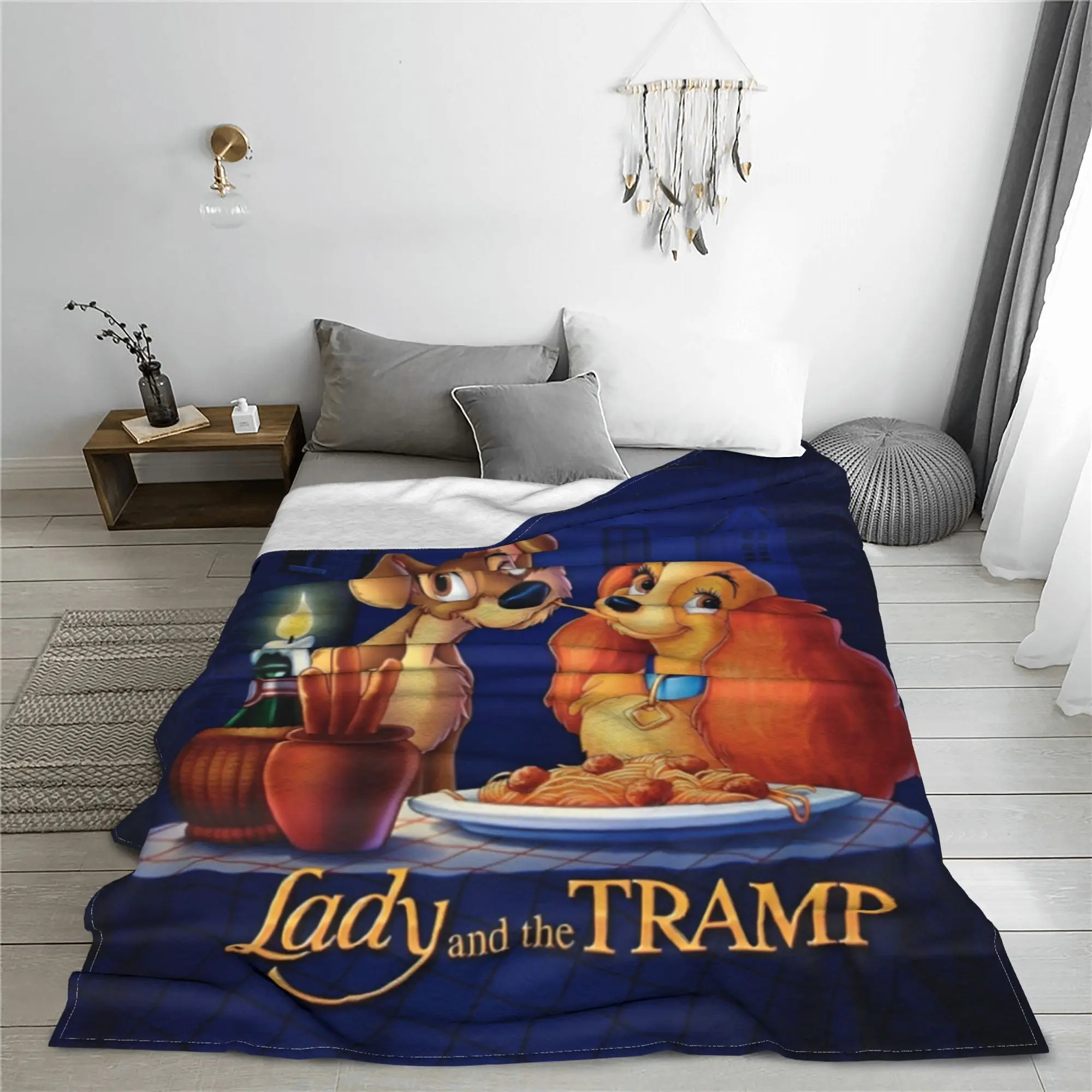 Lady and The Tramp Flannel Blanket Cocker Spaniel Stray Dog Fashion Throw Blankets for Home 125*100cm Quilt Lightweight Thin