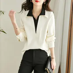 Fashion Lapel Zipper Spliced Fake Two Pieces Blouses Women's Clothing 2024 Autumn New Loose All-match Tops Chic Shirts