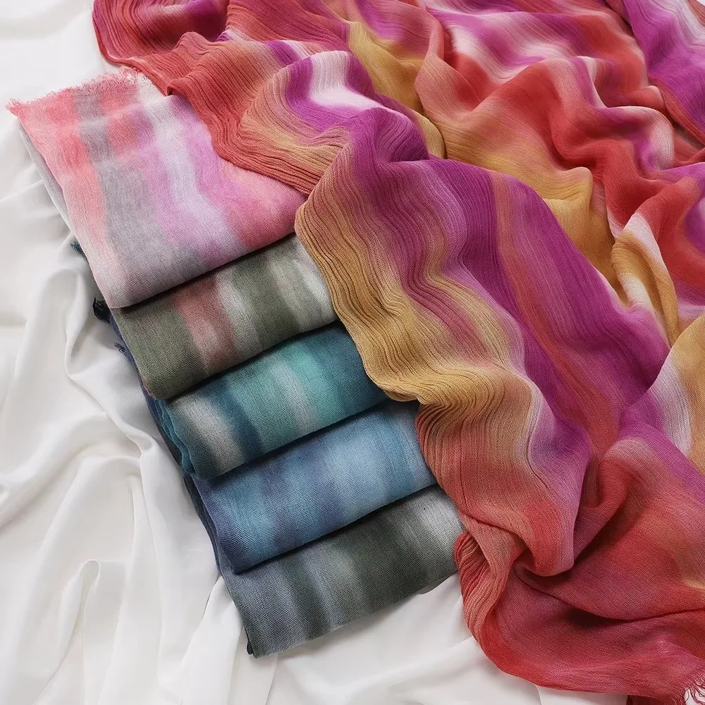 Gradient Tie-Dye Hijab Soft Breathable Women Headscarf Cotton Viscose Modal Blend Tie-Dye Pattern Gradient Headscarf For Women
