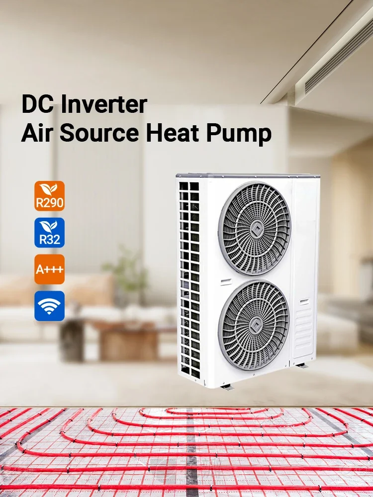 Monoblock air source heat pumps for household hot water, floor heating, fan coil for hot and cold water