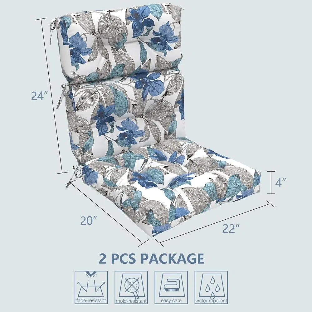 Outdoor Tuted High Back Cushions Set o 2 Patio Seasonal Replacement Rocking Chair Cushion with Ties, Solid Seat and Back Chair C