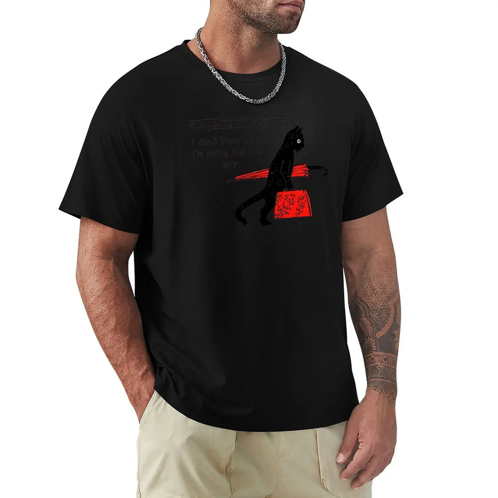 

I don't know where I'm going but I'm gay cat meme T-Shirt tees funny shirt cotton men tshirt