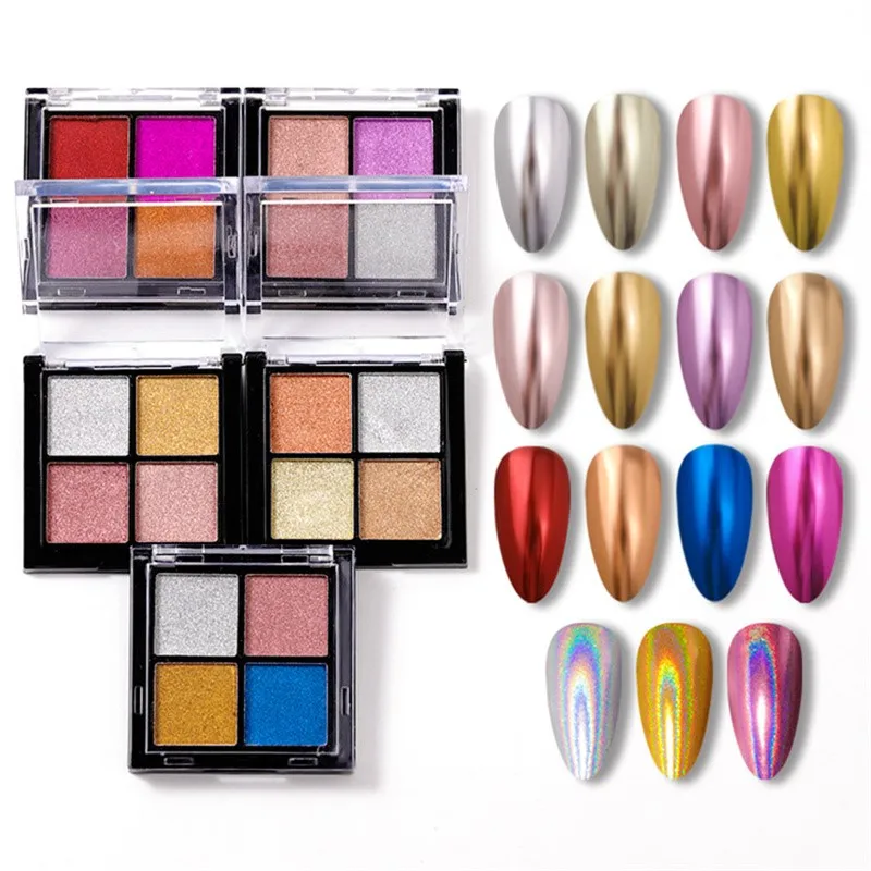 1 Juego de Aurora, polvo de uñas con purpurina de espejo sólido, efecto cromado metálico, pigmento para uñas, accesorios de esmalte de Gel UV, decoraciones artísticas para uñas