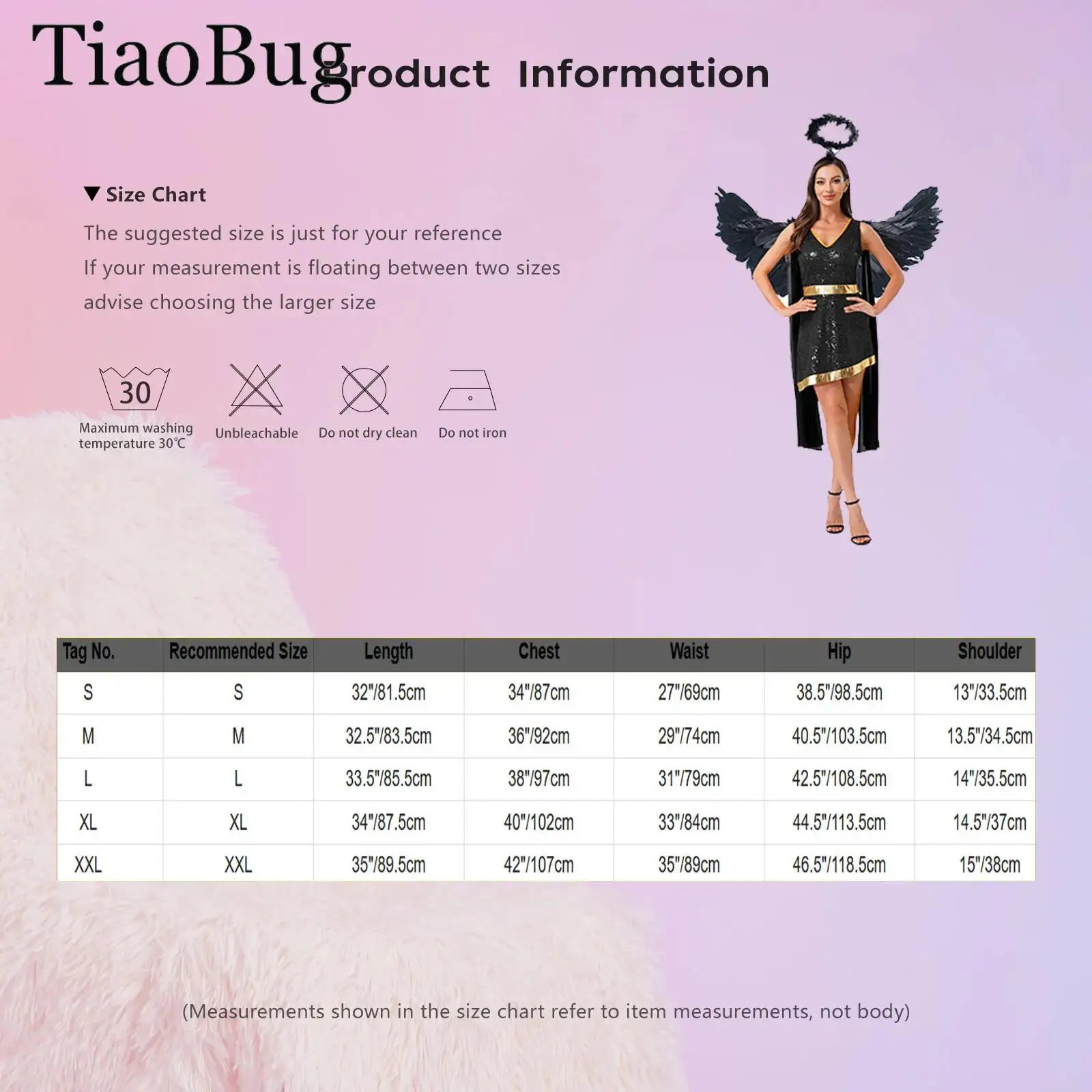 

Womens Angel Cosplay Outfit V-neck Sleeveless Shiny Sequin Dress with Feather Wings And Headband 3-piece Set Halloween