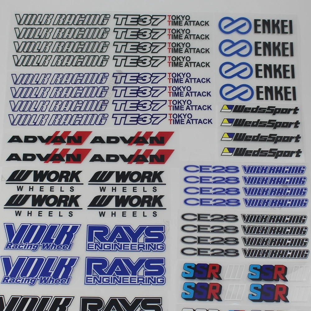 Wholesale car styling rim sticker RAYS VOLK TE37 CE28 RACING WORK ADVAN ENKEI SSR WEDSSPORT PVC decoration tire wheel sticker wa