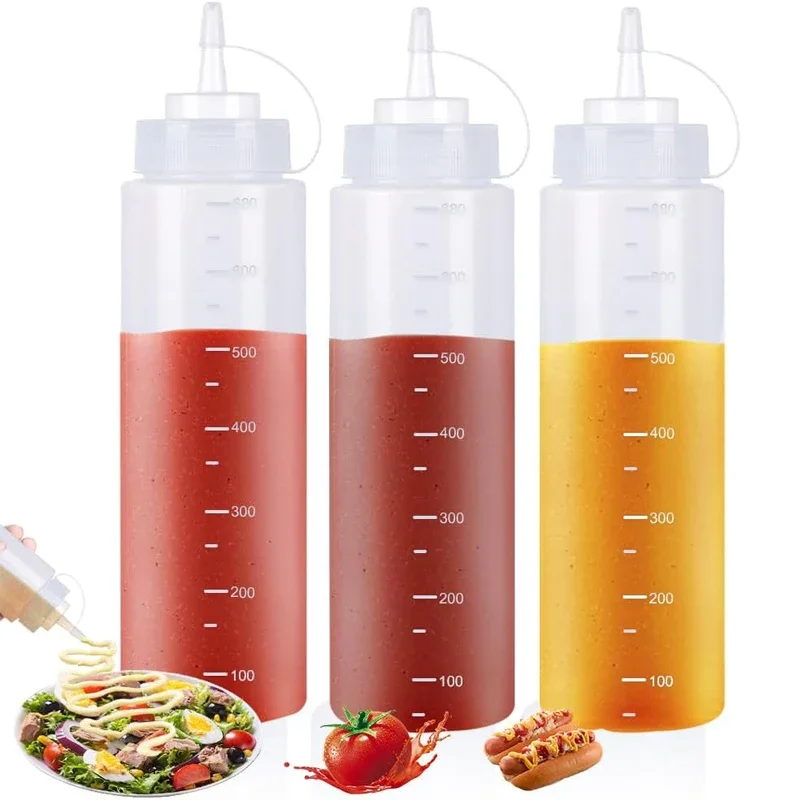 5/10Pcs 120ml-1000ml Plastic PE Condiment Bottles Leak Proof Squirt Squeeze Bottles Sauces Containers For Ketchup BBQ Syrup Oils