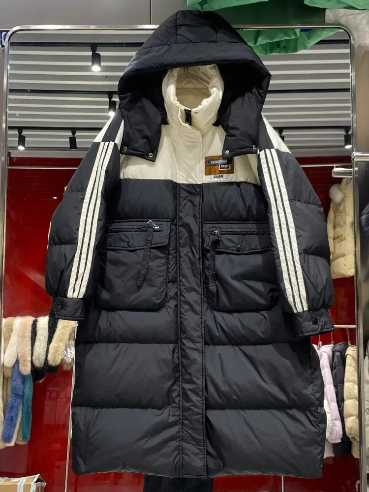 Piumino Extra Large Size addensato maternità inverno di alta qualità coreano Chic con cappuccio allentato lungo piumino d'anatra bianco donna