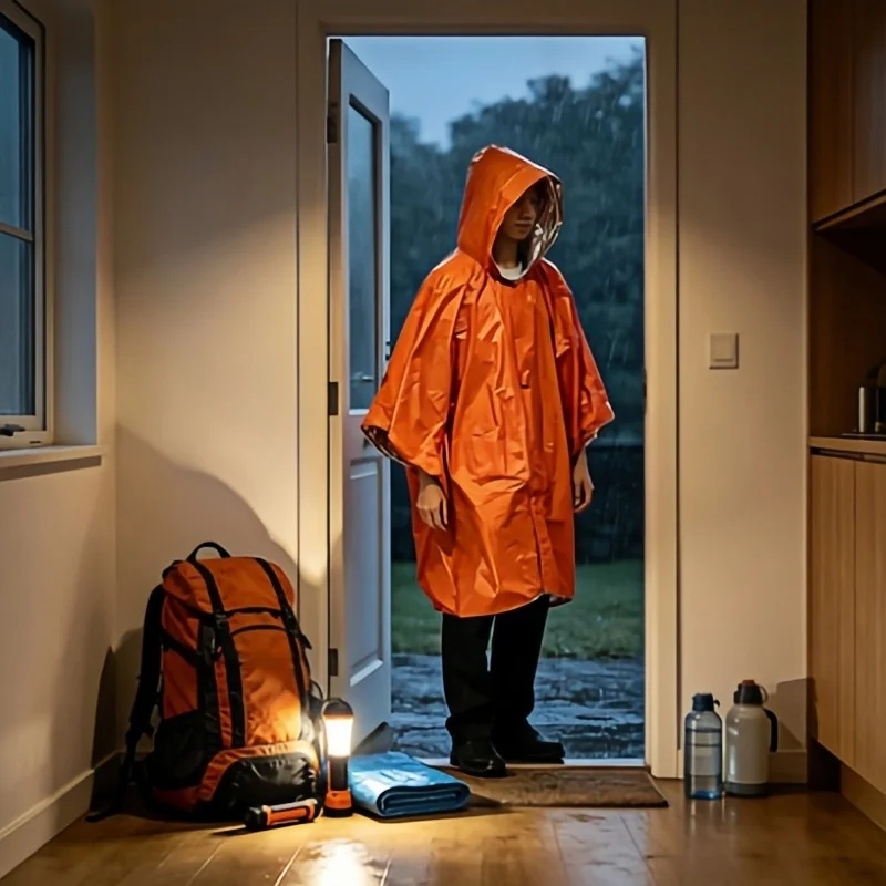Thermische Notfall-Regenponcho-Decke, Wasserdichte Winddichte Regenbekleidung, Tragbare Überlebensausrüstung für Outdoor-Camping und Wandern