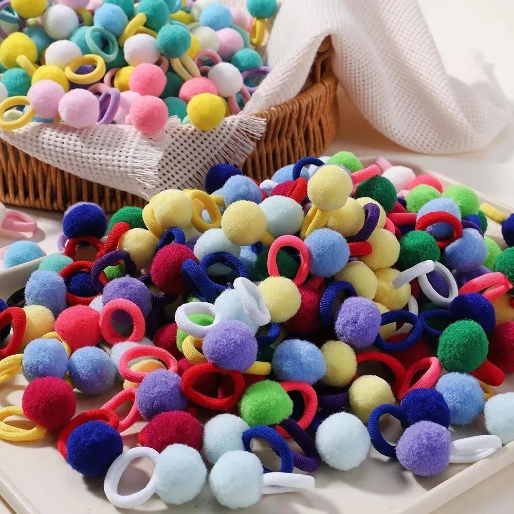 50 teile/satz Kinder Elastische Haar Seil Mädchen Plüsch Ball Gummiband für Kinder Süßigkeiten Scrunchie Haar Bands Baby Haar Zubehör