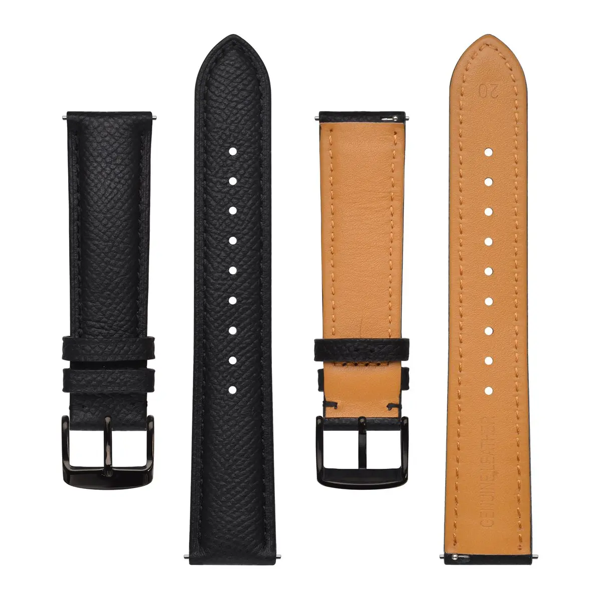 BISONSTRAP Texture Leather Watch Strap Belt for Men Women 18mm 20mm 22mm  Bracelets Watchband Quick Replacement Black Buckle