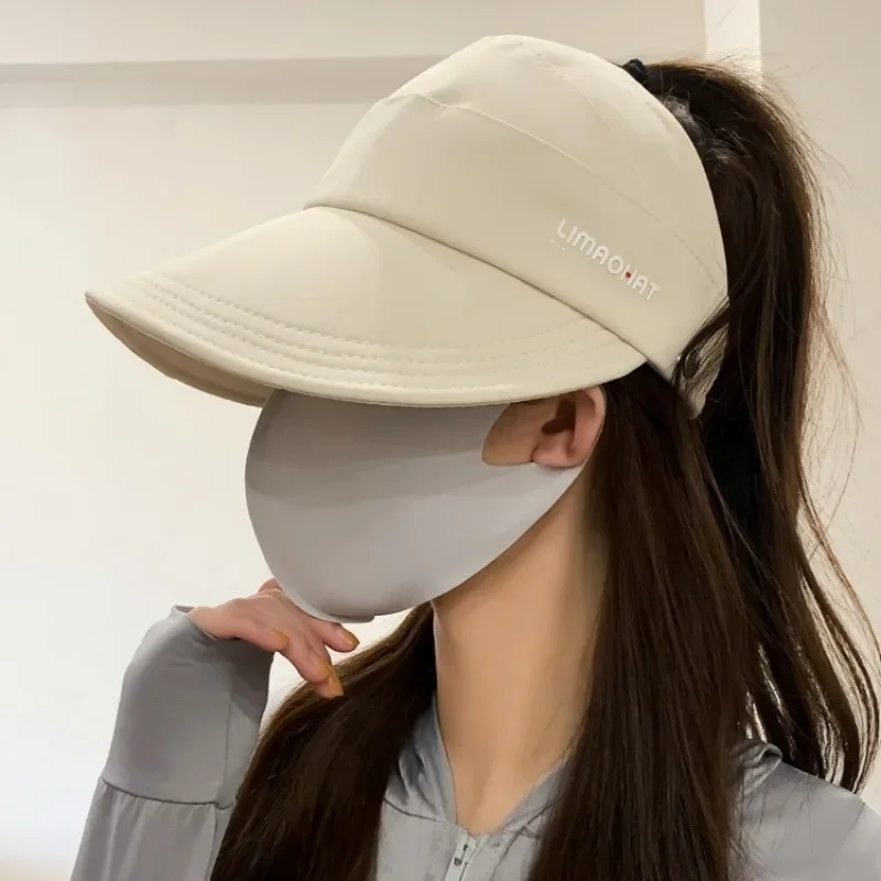 Summer Wide Brim Sunhat Women Sun Hats Foldable Adjustable Outdoor Beach Bucket Hat UV Protection Visors Fisherman Ponytail Caps