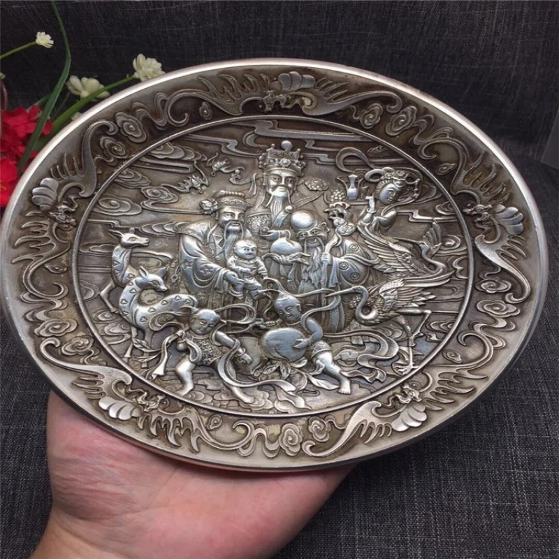 Antique miscellaneous items, distressed handicrafts, copper plates, carved copper trays with the characters 