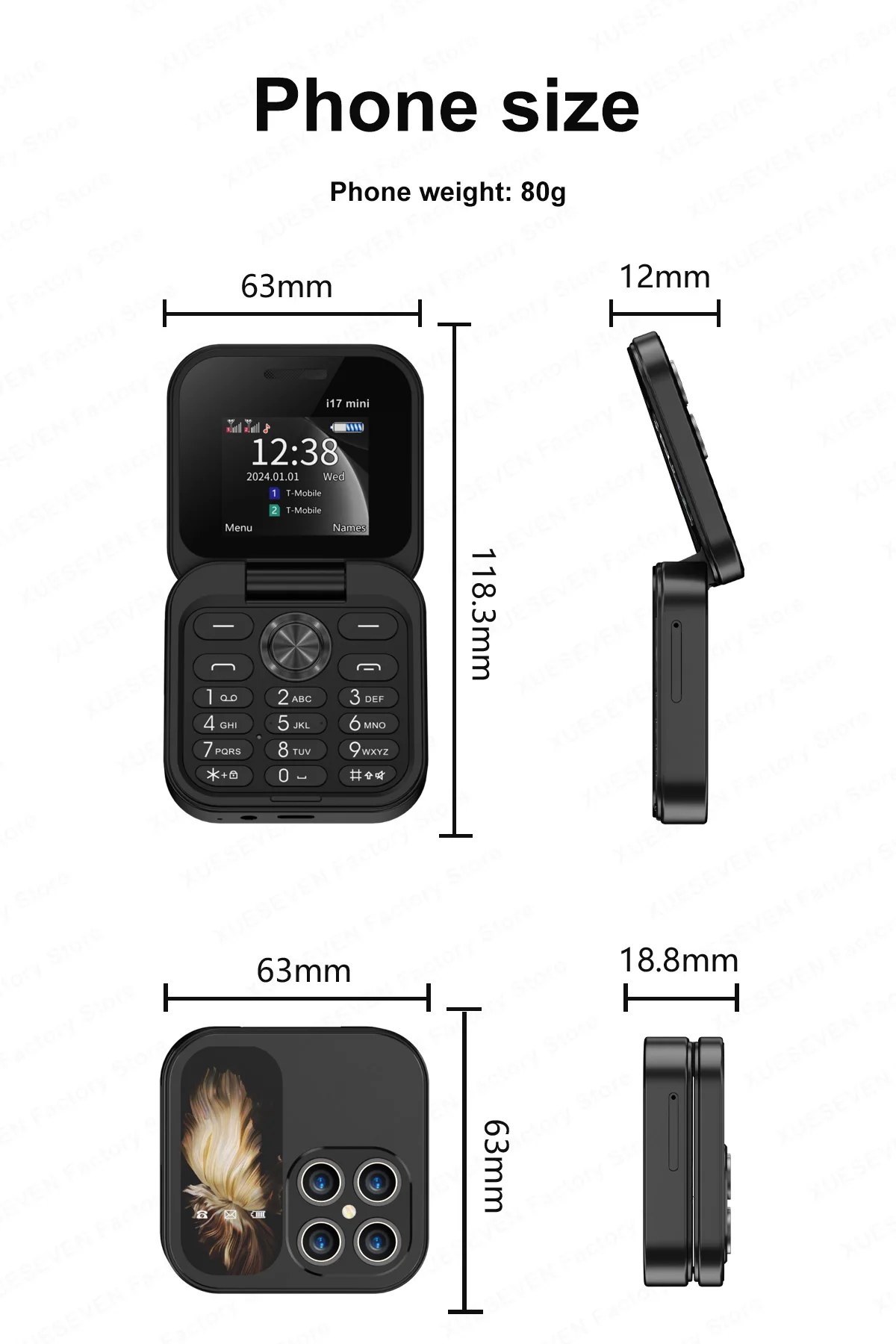 2025 Hot Sale SERVO I17Mini 2G Small Flip Mobile Phone 2 SIM Speed Dial Magic Vioce MP3 Flashlight Mini Fold Cellphone FM Radio