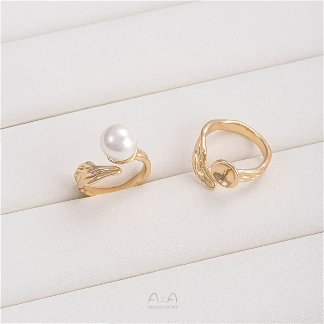 14K Gold Package Rose Tulip Abstract Leaf Bead Set Ring DIY Handmade Pearl Handmade Accessories B712