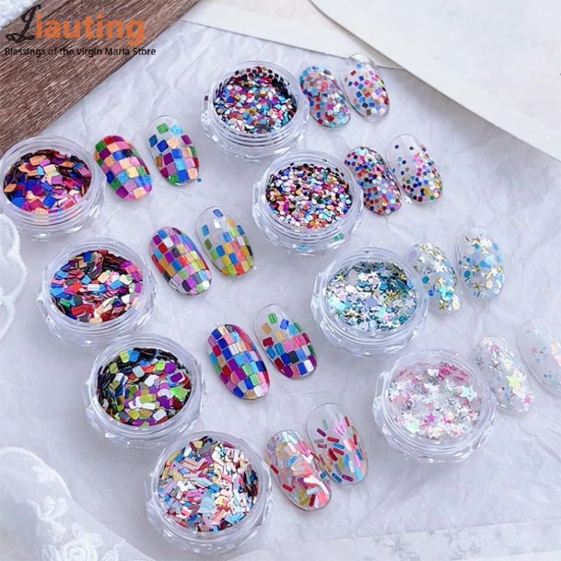 1jar Colorful Iridescent Laser Nail Glitter Decoration Mixed Colors Sequin Flakes Manicure Accessories DIY Nail Art Design