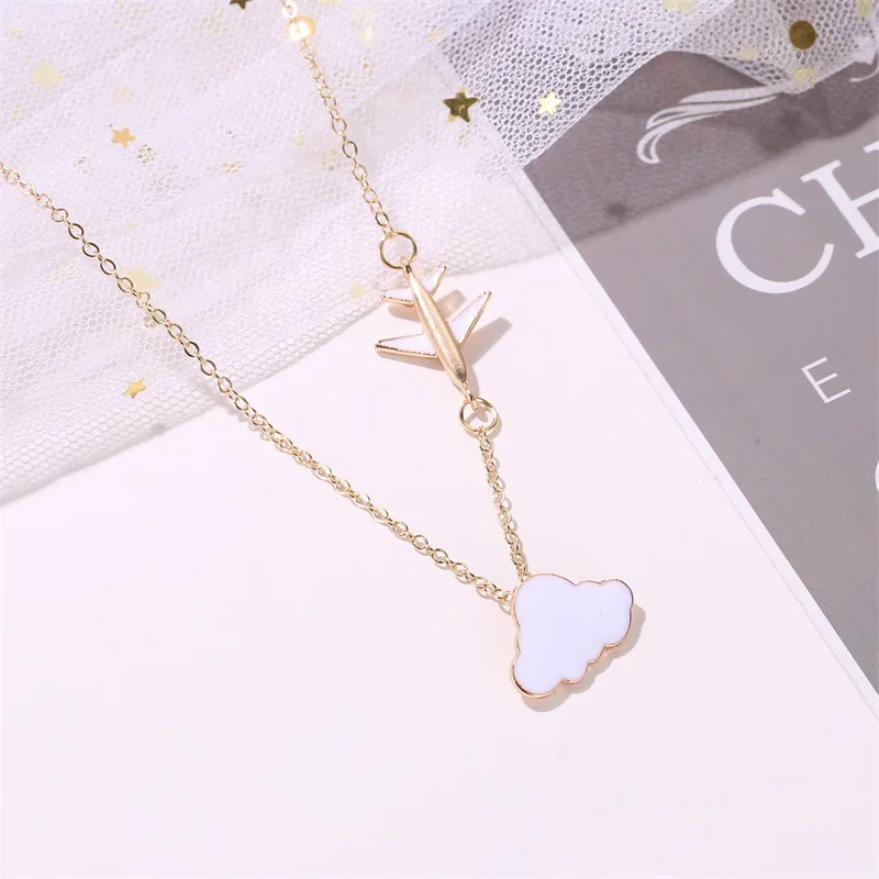 Kpop Fashion White Cloud Necklace for Women Short Airplane Clavicle Chain Simple Cute Cartoon Pendant Necklace 2020 New Jewelry