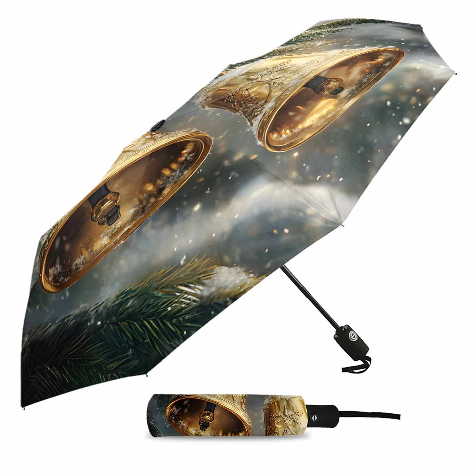 Christmas Pine Tree Snow Bell Fully-automatic Umbrella for Outdoor Kids Adults Printed Umbrella Foldable Eight Strand Umbrella