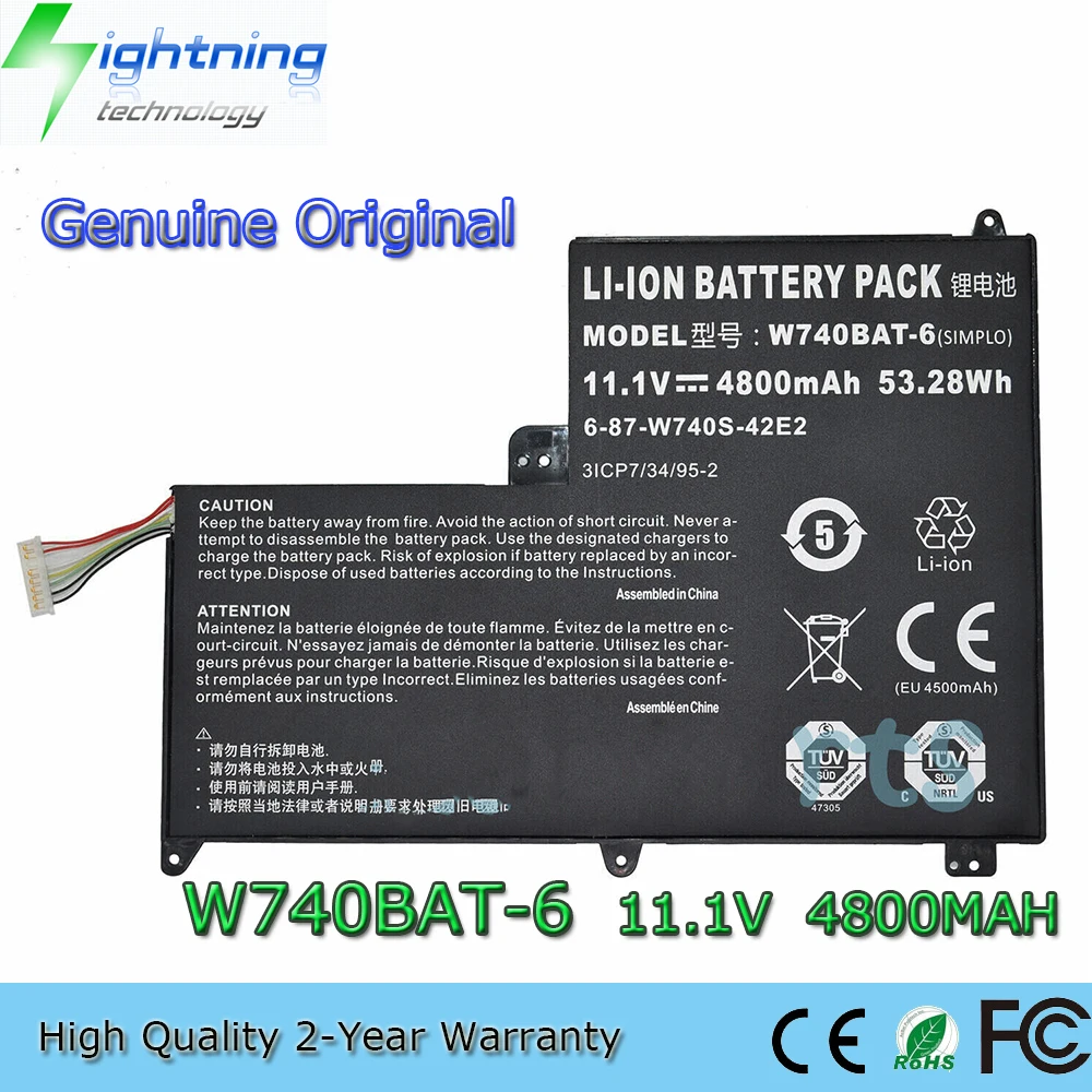 

Brand New Genuine Original W740BAT-6 11.1V 53.28Wh Laptop Battery for Clevo 6-87-W740S-42E 3ICP7/34/95-2 S413 W740SU