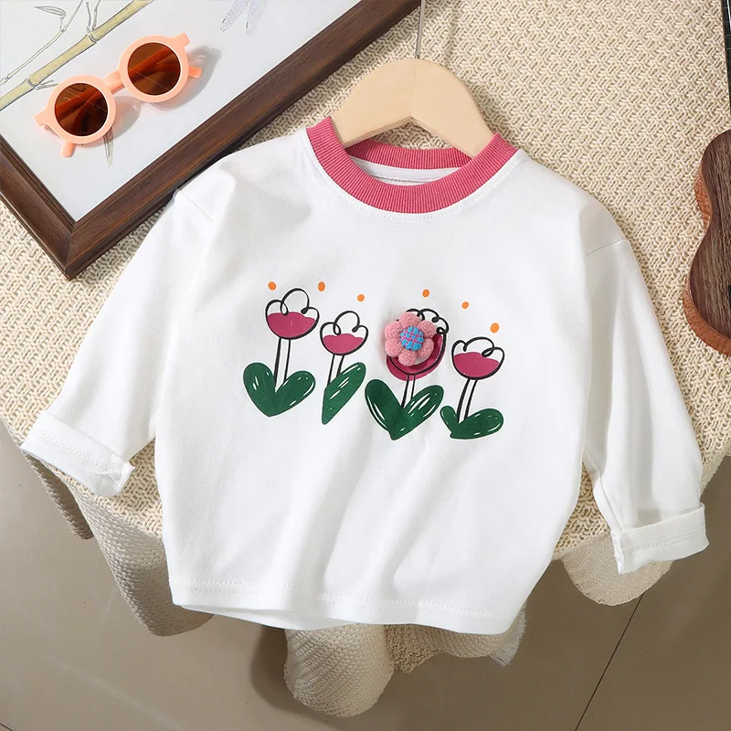 2025 Girl\'s Spring Long Sleeved T-shirt Baby Girl\'s Western Style Hoodie Children\'s Casual Clothes Baby\'s Versatile Princess Top