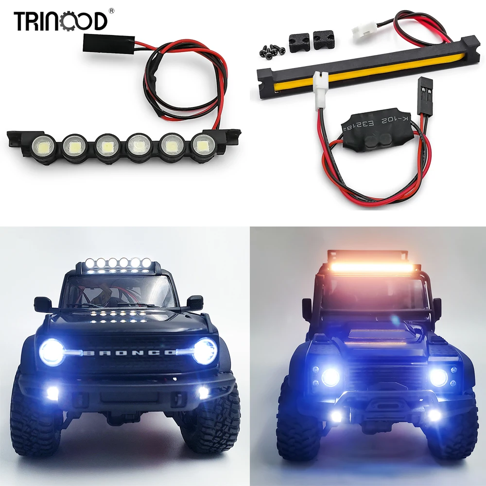 TRINOOD RC Car Roof Light Headlights Spotlight LED Lights Bar for 1/18 RC Crawler TRX4-M Bronco Defender Lamps Parts