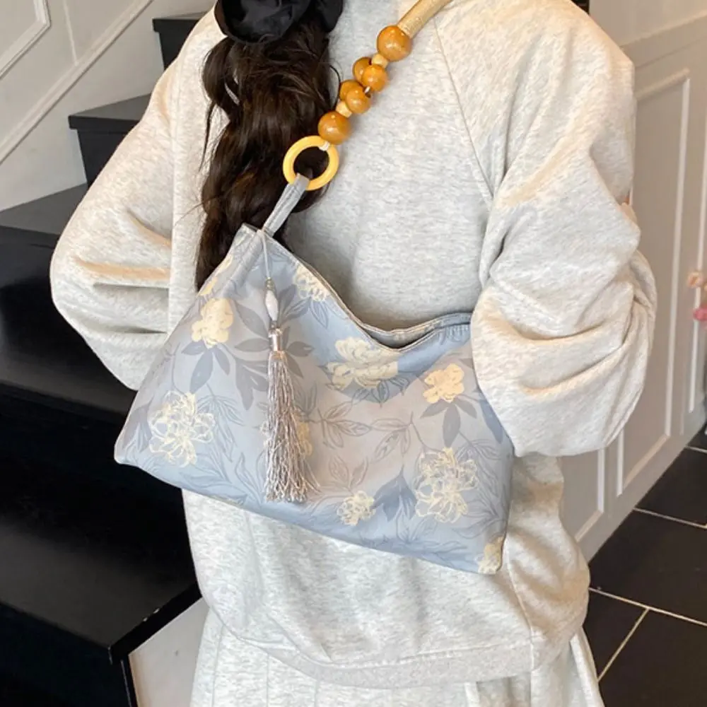 

Embroidered New Chinese Style Handbag Tassel Pendant Flower Hanfu Embroidery Handbag Canvas Armpit Bag Cheongsam Shoulder Bag