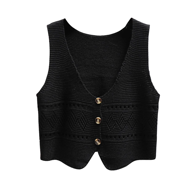 Korean V-neck Cardigan Sweater Vest Spring Autumn Sleeveless Knitted Coat Women\'s Summmer Hollow Out Loose Versatile Top