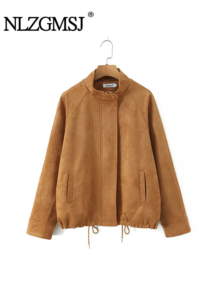 

NLZGMSJ женская куртка-бомбер, уличные короткие пальто, замшевые куртки на молнии с длинными рукавами для женщин, женская осенне-зимняя верхняя одежда