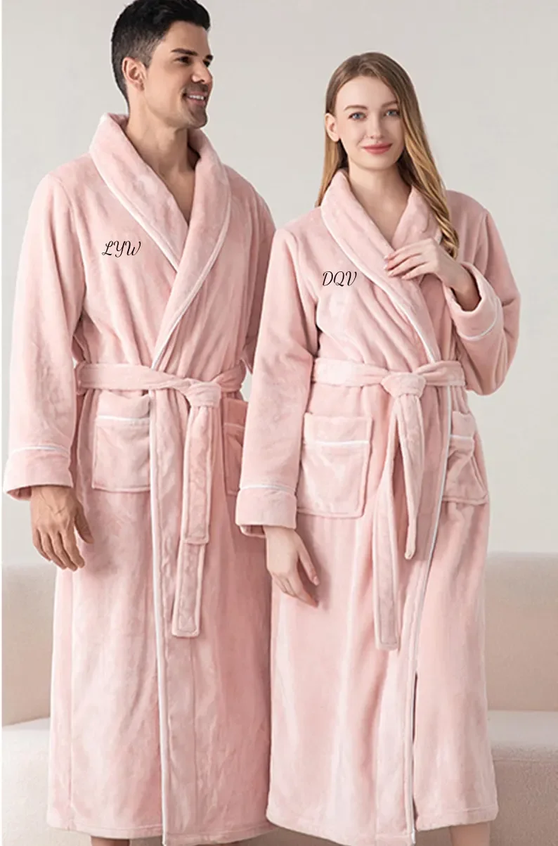 Kişiselleştirilmiş Peluş Elbise Özel İşlemeli, Mikro Polar Spa BornozDoğum günü hediyesi, Düğün Hediyesi, Yetişkin Erkek Kadın Gece Elbisesi