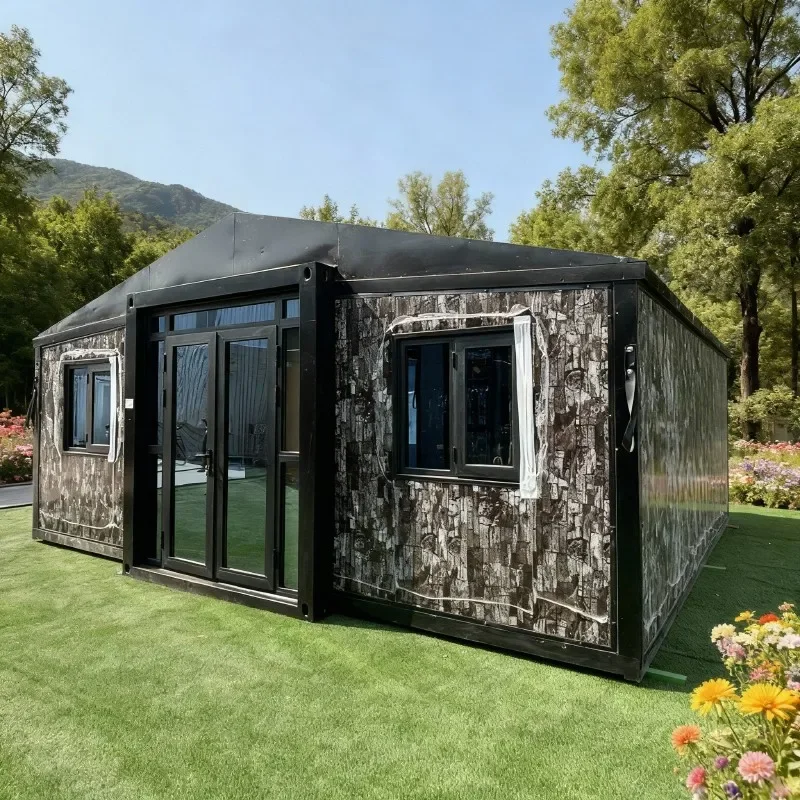 Hotel Container House 20/30/40ft Expandable Modular Home 4 Bed 3 Bath Living Room Terrace Panoramic Glass Steel
