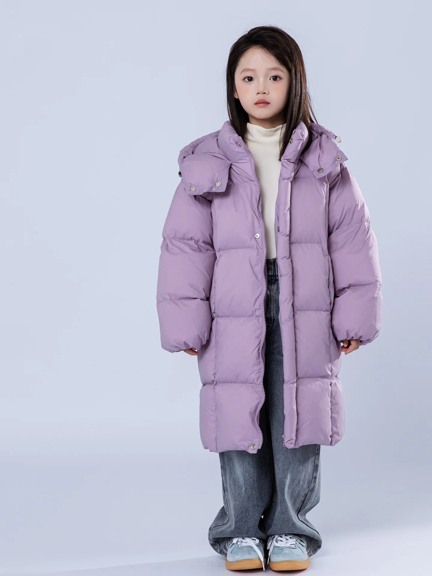 

-30 Degrees Children's Winter Jacket 90% White Duck Down Purple Black Coffee Girls Boys Hooded Coat Long Kids Snowsuit TR297