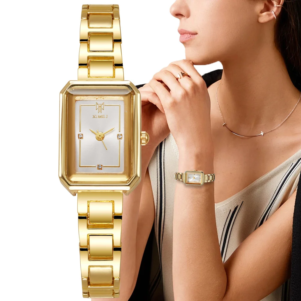 Ladies Simple Watch Fashion Rectangle Gold Quartz Watches Luxury Stainless Steel Waterproof Women\'s Dress Clock Gift Wristwatch