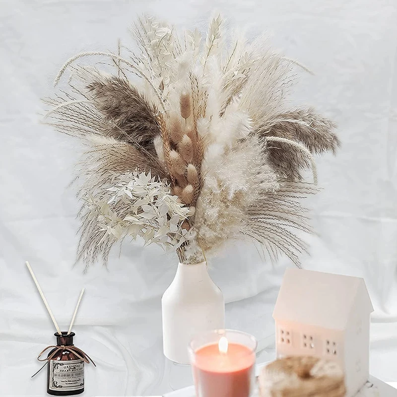 

60pcs Phragmites Pampas Grass Dried Natural Flowers Bouquet Arrangement Wedding Party Decor Christmas Decorations For Home Table