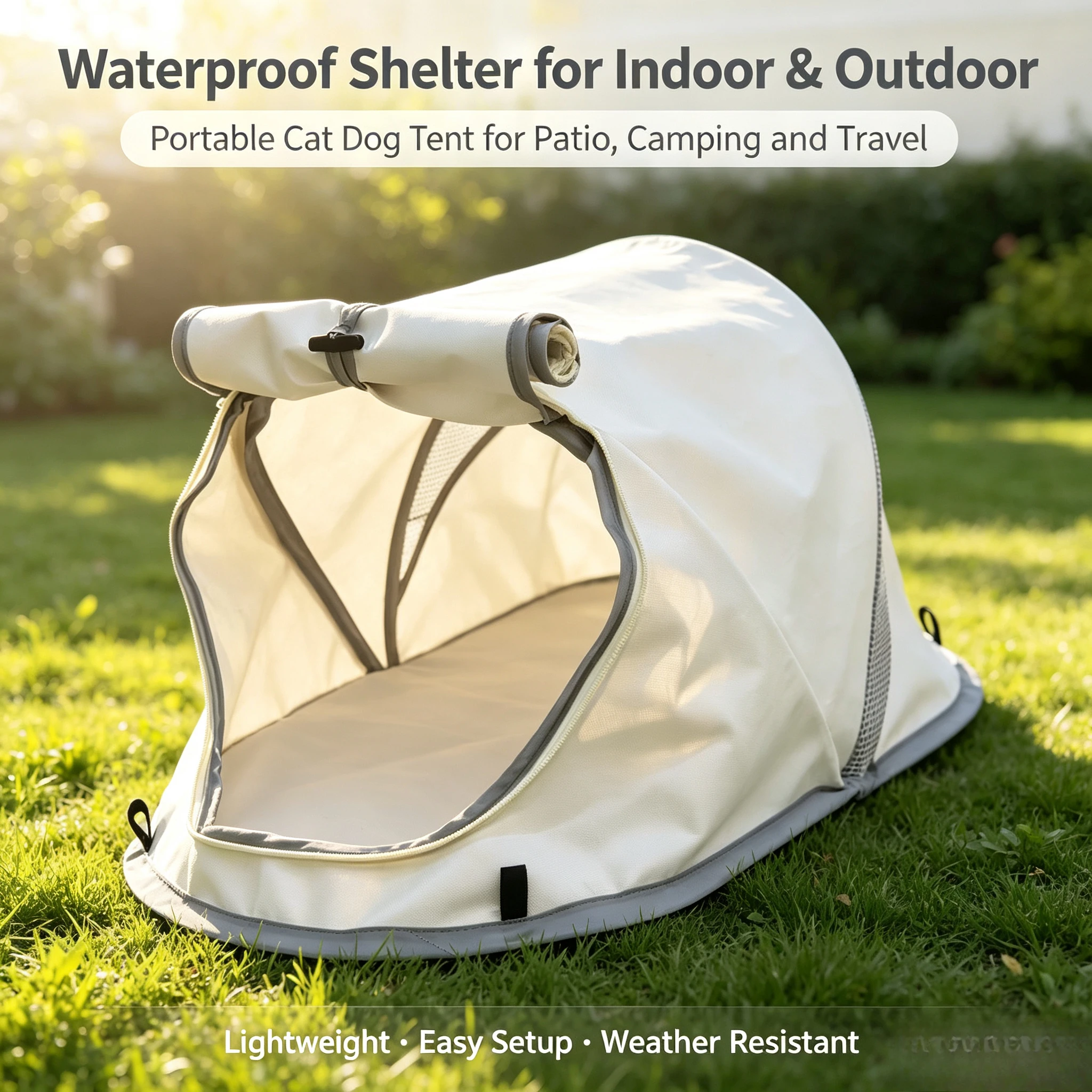 Zippered Waterproof Pet Tent, Portable Enclosed Shelter for Small Medium Dog Cat Indoor & Outdoor Camping Scene