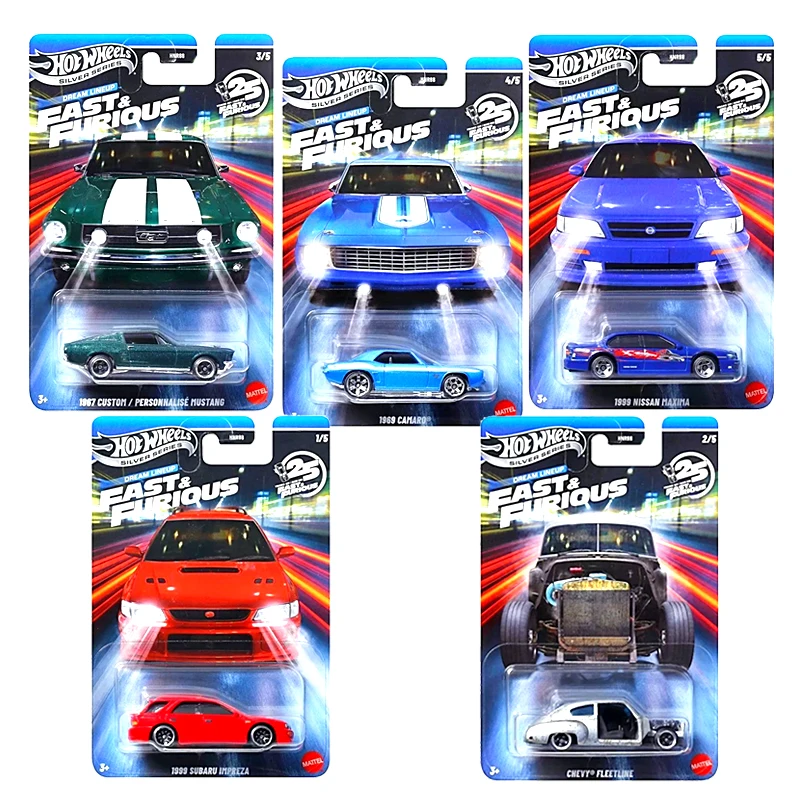 Hot Wheels-coche Original Fast & Furious Camaro Chevy, Mustang personalizado Subaru Nissan, modelo de coche del 25 aniversario, juguetes de aleación para niños, regalos