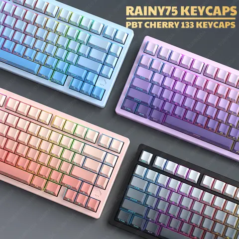 Wob Rainy75 Keycaps 133 Keys Gradient PBT DYE SUB Key caps Cherry Profile Keycaps For Sugar65 LEOBOG Hi75 Hi8 Aluminum Keyboard