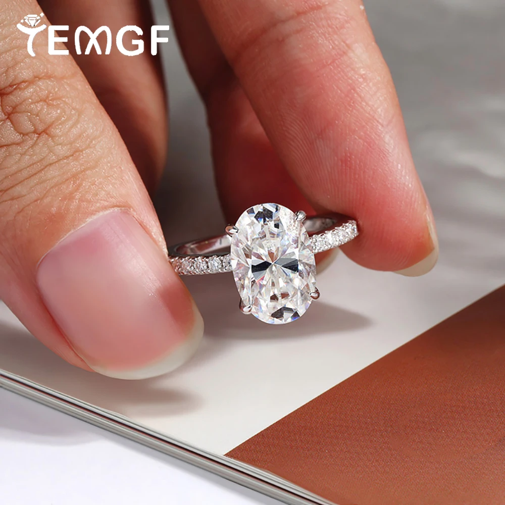 

TEMGF S925 Sterling Silver Ring Full Moissanite/Zircon Inlay for Women Wedding Classic Luxury Elegant Fine Jewelry Love Gift
