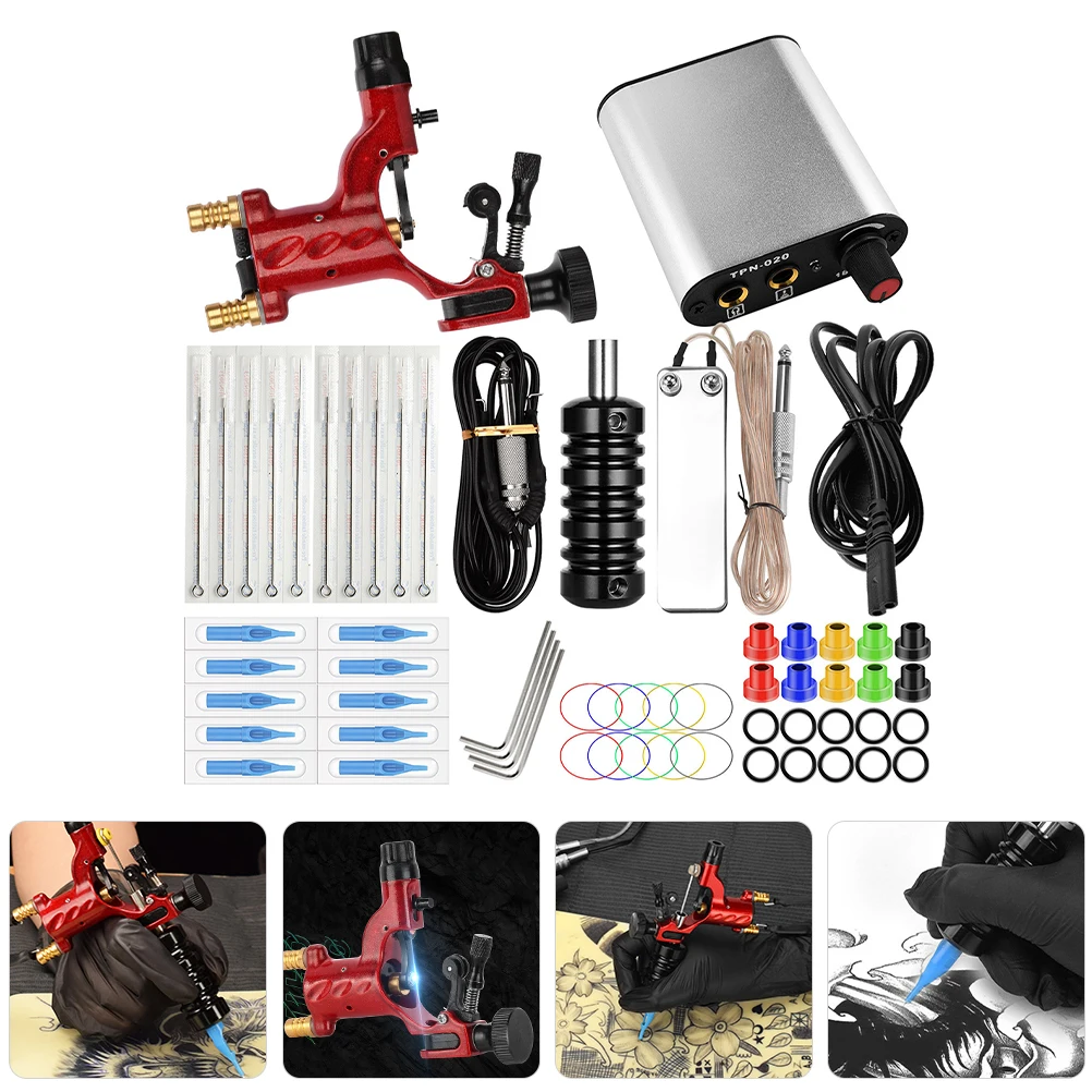 

1 Set Complete Kit Rotary Tattoo Machine Sturdy Tattoo Needles Stable Power Output Professional Tattooing Supplies For Artists